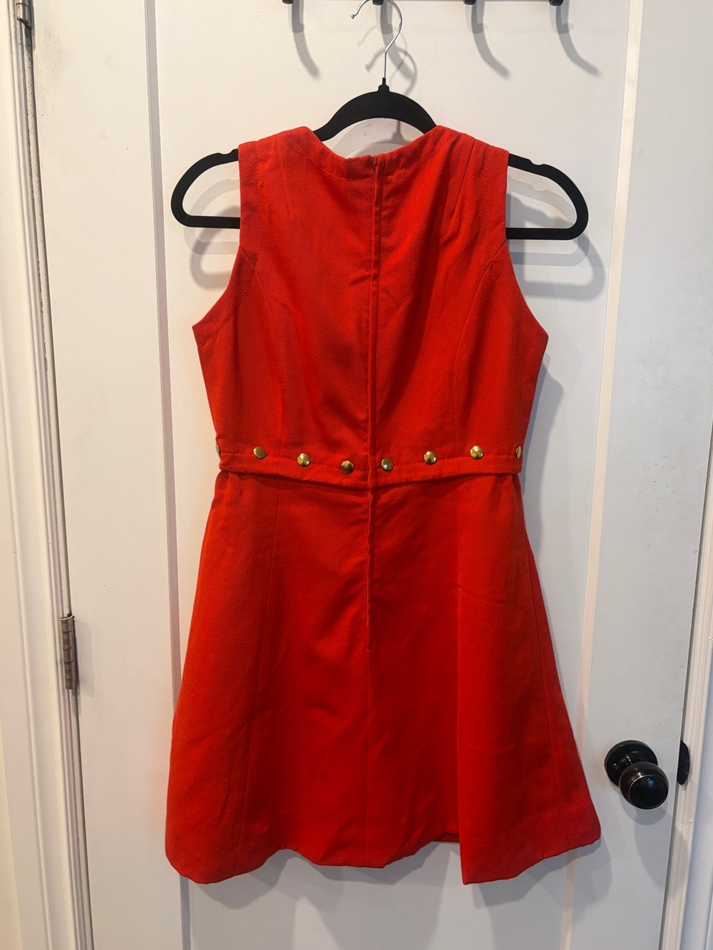 Vintage 70s Mod Red wool blend mini Dress with Gold Button - Picture 2 of 14
